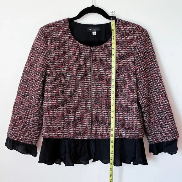 Slate & Willow Tweed Ruffle Trim Peplum Jacket Blazer Zip Size 12 Career Work - Picture 10 of 13